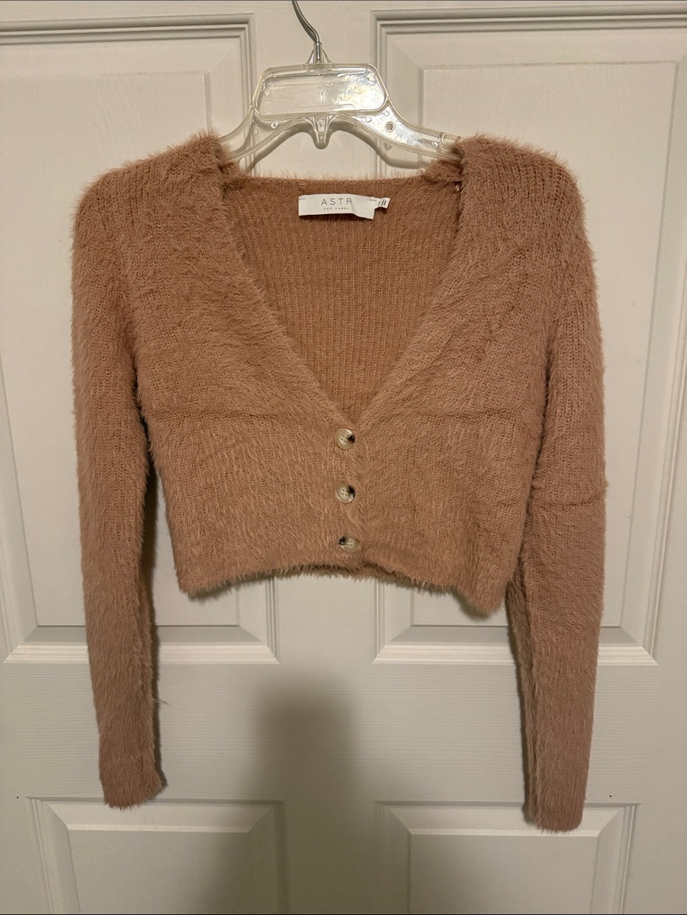 Astr Fuzzy Cropped V-Neck Cardigan set